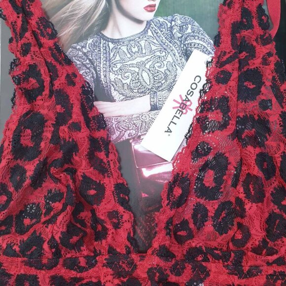 NWT Cosabella Unpadded Bra Size S Mesh Leopard Red Black Sheer Bra Lingerie - Picture 1 of 4